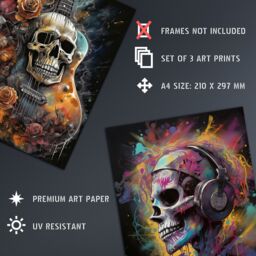 Artery8 Wall Art Print Set of 3 s Thrash Metal Death Skull Guitar Brutal Horror 3 Pack Poster s in Black - Size: A4 - thumbnail 4