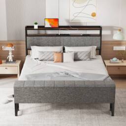 FORGEVIO GREY FABRIC BED FRAME SET UPHOLSTERED WITH - thumbnail 6