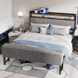FORGEVIO GREY FABRIC BED FRAME SET UPHOLSTERED WITH - thumbnail 3