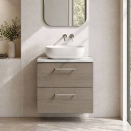 Balterley Level 600mm Wall Hung 2 Drawer Unit with Laminate Worktop - Solace Oak in Brown - thumbnail 6