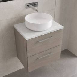Balterley Level 600mm Wall Hung 2 Drawer Unit with Laminate Worktop - Solace Oak in Brown - thumbnail 3