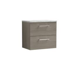 Balterley Level 600mm Wall Hung 2 Drawer Unit with Laminate Worktop - Solace Oak in Brown