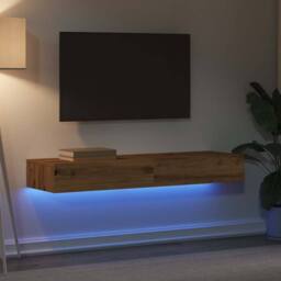 Berkfield Home TV Cabinets with LED Lights 2 pcs Artisan Oak 60x35x15.5 cm in Brown - thumbnail 4