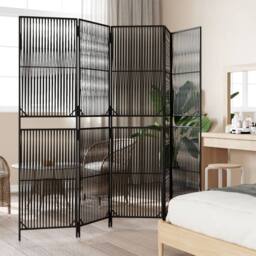 Berkfield Home Room Divider 5 Panels Black Poly Rattan - thumbnail 3