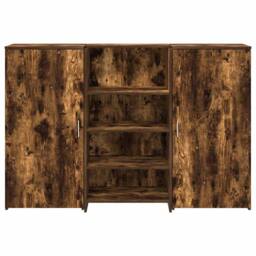 Berkfield Home Reception Desk Smoked Oak 155x50x103.5 cm Engineered Wood in Brown - thumbnail 5