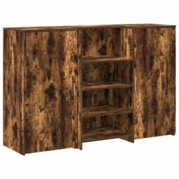 Berkfield Home Reception Desk Smoked Oak 155x50x103.5 cm Engineered Wood in Brown - thumbnail 1