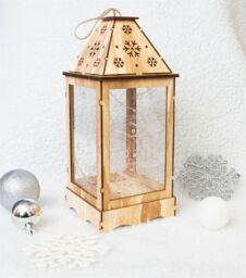 Netagon Battery Powered Pre-Lit Wooden Christmas Lantern in Brown - thumbnail 5