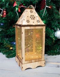 Netagon Battery Powered Pre-Lit Wooden Christmas Lantern in Brown - thumbnail 6
