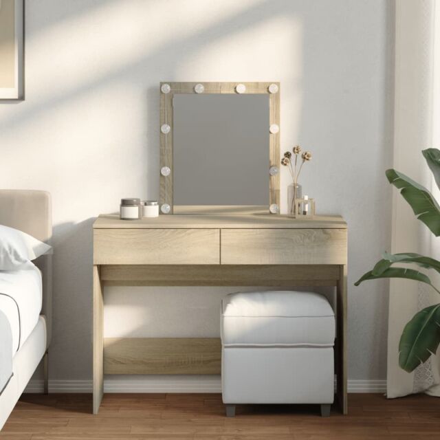 Berkfield Home Dressing Table with LED Sonoma Oak 100x40x130 cm in Brown - Size: 100 x 40 x 130 cm - image 1
