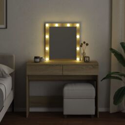 Berkfield Home Dressing Table with LED Sonoma Oak 100x40x130 cm in Brown - Size: 100 x 40 x 130 cm - thumbnail 3