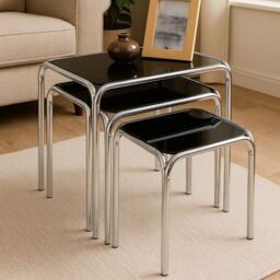 Orsina Set of Three Black Glass Nesting Tables, Modern Nesting Tables, Nesting Side Tables for Living Room - thumbnail 1