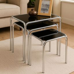 Orsina Set of Three Black Glass Nesting Tables, Modern Nesting Tables, Nesting Side Tables for Living Room