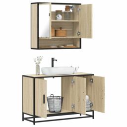 Berkfield Home 2 Piece Bathroom Furniture Set Sonoma Oak Engineered Wood in Brown - thumbnail 1
