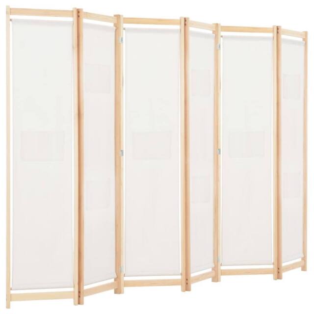 Berkfield Home Stylish 6-Panel Room Divider Cream 240x170x4 cm Fabric - Size: 240 x 170 x 4 cm - image 1