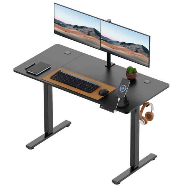 NESTLUNE 120x60cm Electric Standing Desk for Home Office in Black - Size: 100 cm x 15 cm - image 1