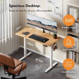 NESTLUNE 120x60cm Electric Standing Desk for Home Office in Black - Size: 100 cm x 15 cm - thumbnail 6
