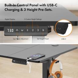 NESTLUNE 120x60cm Electric Standing Desk for Home Office in Black - Size: 100 cm x 15 cm - thumbnail 2