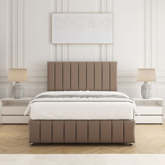 "BSSPOKE Sierra Plush Velvet Divan Bed Set 24""Headboard & Mattress & No Drawers in Bronze - Size: Double" - image 1