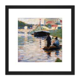 Artery8 Seurat View Of The Seine Painting 8X8 Inch Square Wooden Framed Wall Art Print Picture with Mount in Black - thumbnail 1