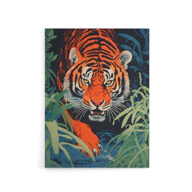 "Artery8 Jungle Tiger Prowling Stalking Animal Canvas Wall Art Print in Orange - Size: W18"" x H24""" - image 1