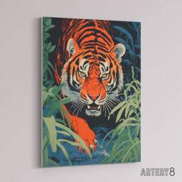 "Artery8 Jungle Tiger Prowling Stalking Animal Canvas Wall Art Print in Orange - Size: W18"" x H24""" - thumbnail 2