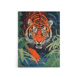 "Artery8 Jungle Tiger Prowling Stalking Animal Canvas Wall Art Print in Orange - Size: W18"" x H24""" - thumbnail 1