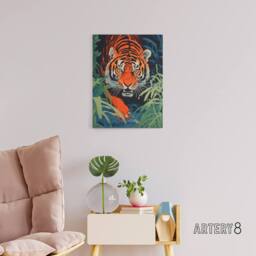 "Artery8 Jungle Tiger Prowling Stalking Animal Canvas Wall Art Print in Orange - Size: W18"" x H24""" - thumbnail 3