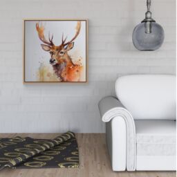 "Warren Reed - Designer Majestic Stag Watercolour Framed Canvas in Light Brown - Size: W30"" x H30""" - thumbnail 2
