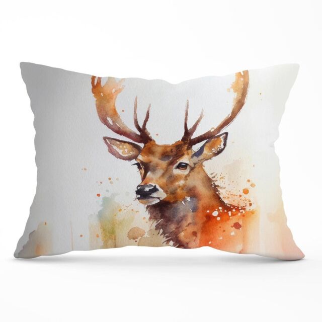 Warren Reed - Designer Majestic Stag Watercolour Cushions in Brown - Size: 45 cm x 45 cm - image 1