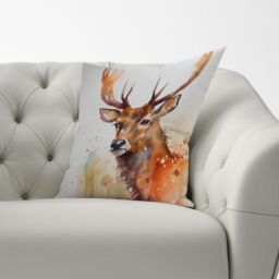 Warren Reed - Designer Majestic Stag Watercolour Cushions in Brown - Size: 45 cm x 45 cm - thumbnail 3