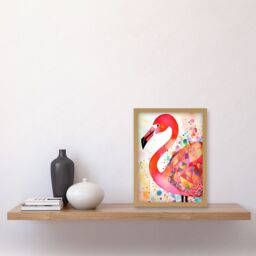 Artery8 Flamingo Bird With Patterns Folk Art Watercolour Painting Artwork Framed Wall Art Print A4 in Light Oak - thumbnail 2