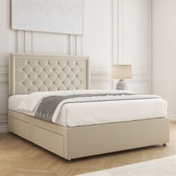 "BSSPOKE Nova Divan Bed Set Plush 24"" Headboard & 2Drawers Same Side &Mattress in Cream - Size: Super King" - thumbnail 3