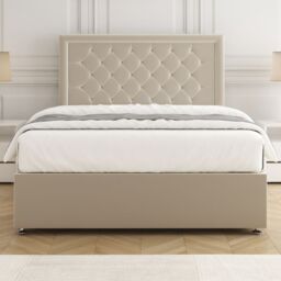 "BSSPOKE Nova Divan Bed Set Plush 24"" Headboard & 2Drawers Same Side &Mattress in Cream - Size: Super King" - thumbnail 2