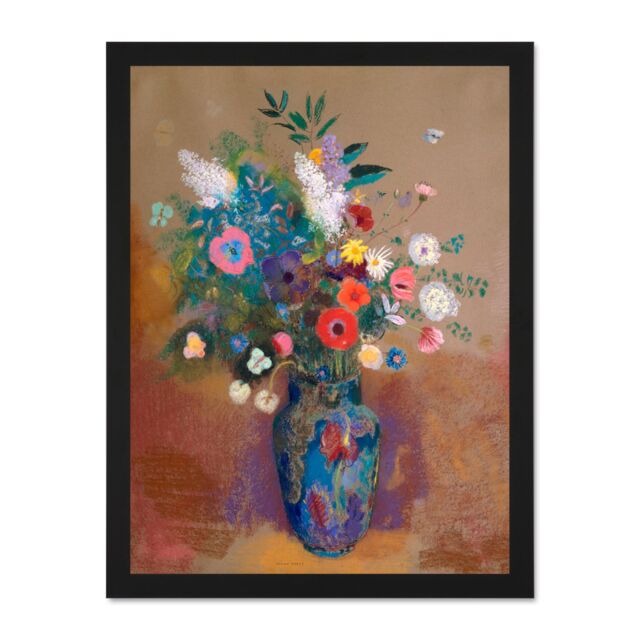 "Artery8 Wall Art Print Flowers Odilon Redon Large Light Oak Large Framed Wall Décor Art in White - Size: W18"" x H24""" - image 1