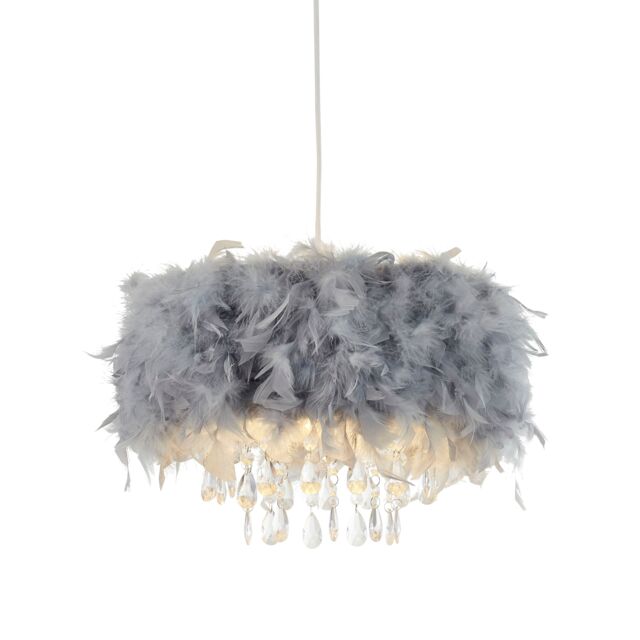 Lighting Collection Feather Pendant Shade With Acrylic Drops Lamp Shade in Grey - image 1