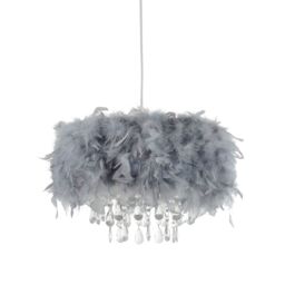 Lighting Collection Feather Pendant Shade With Acrylic Drops Lamp Shade in Grey - thumbnail 3