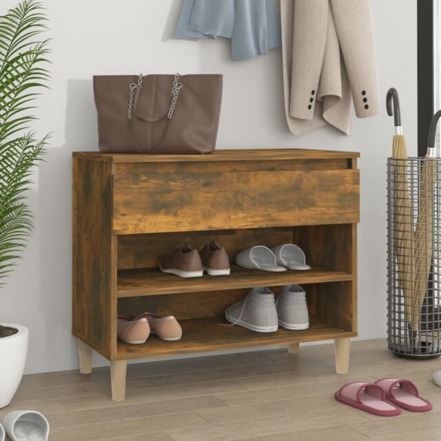Berkfield Home Shoe Cabinet Smoked Oak 70x36x60 cm Engineered Wood in Brown - Size: 70 x 36 x 60 cm - image 1
