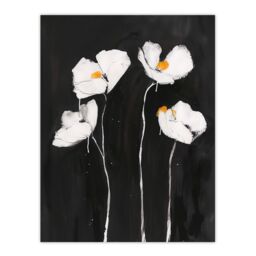 "Artery8 White Poppy Flowers on Black Bold Floral Painting Wall Art Print - Size: W18"" x H24""" - thumbnail 1
