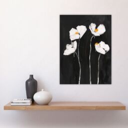 "Artery8 White Poppy Flowers on Black Bold Floral Painting Wall Art Print - Size: W18"" x H24""" - thumbnail 4