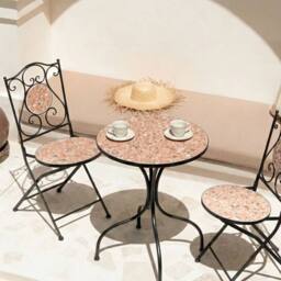 Wyld and Coco Outdoor Bistro Set - Black Iron Frame Terrazzo-Effect Ceramic Tabletop - thumbnail 1