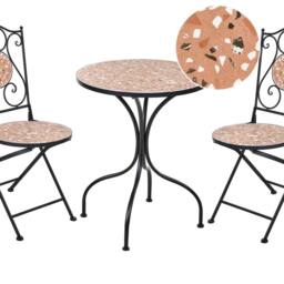 Wyld and Coco Outdoor Bistro Set - Black Iron Frame Terrazzo-Effect Ceramic Tabletop - thumbnail 2