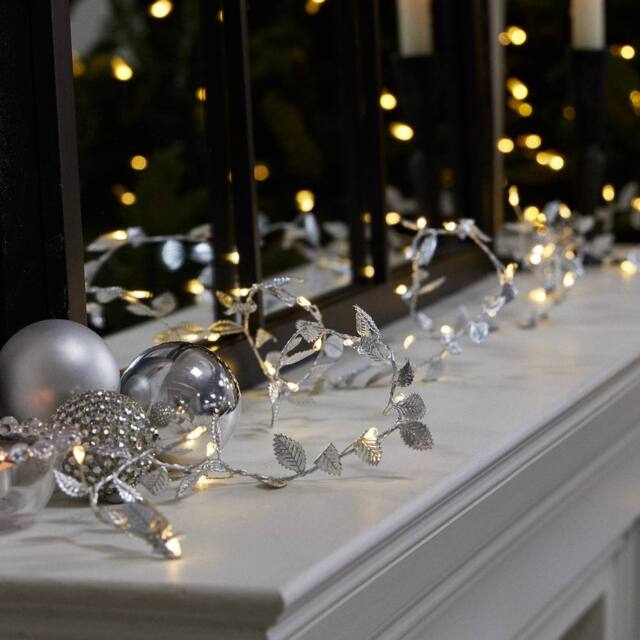 Dibor Silver Leaves Pre-Lit String Xmas Table Christmas Garland 2m - image 1