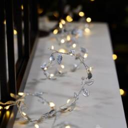 Dibor Silver Leaves Pre-Lit String Xmas Table Christmas Garland 2m - thumbnail 3