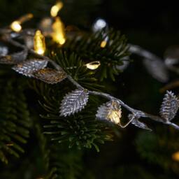 Dibor Silver Leaves Pre-Lit String Xmas Table Christmas Garland 2m - thumbnail 4