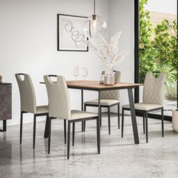 More4Homes Haydon Extending Dining Table & Chairs - Oak Effect Table Top w Black Legs + Monza Linen Dining Chair Set Of 4 in Beige - thumbnail 2