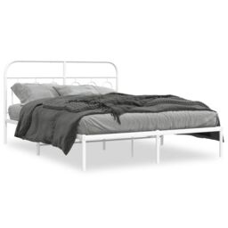 Berkfield Home Metal Bed Frame without Mattress with Headboard White 140x190cm - Size: 140x190 cm - thumbnail 2