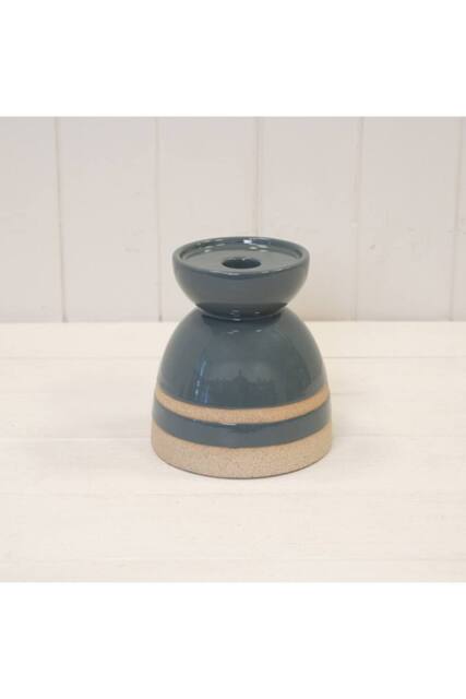 KDMD Blue Ceramic Glazed Candle Holder with Unglazed Detail - image 1