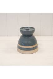 KDMD Blue Ceramic Glazed Candle Holder with Unglazed Detail - thumbnail 1
