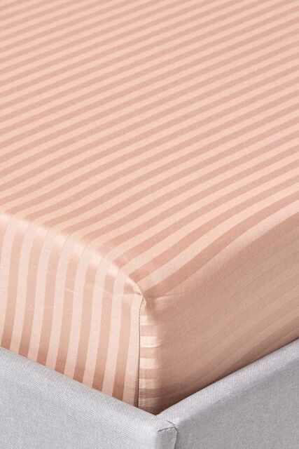 Homescapes Egyptian Cotton Satin Stripe Fitted Sheet 12 inch 330 Thread Count in Beige - Size: Single Fitted - image 1