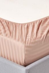 Homescapes Egyptian Cotton Satin Stripe Fitted Sheet 12 inch 330 Thread Count in Beige - Size: Single Fitted - thumbnail 2